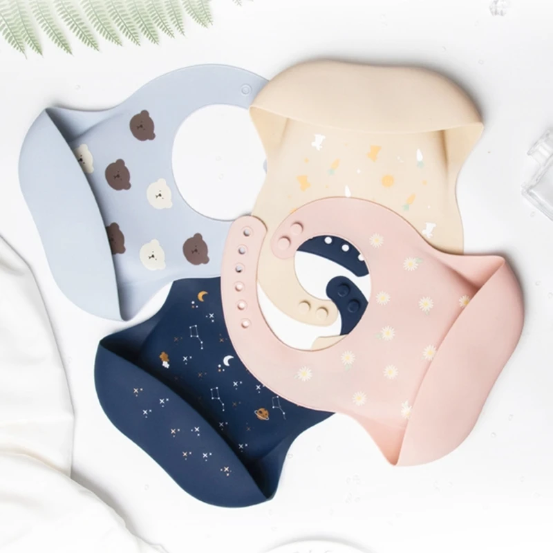 

Soft Silicone Baby Bib Gilding Constellation Baby Lunch Feeding Bib Adjustable Waterproof Kids Bib with Food Catcher Pocket
