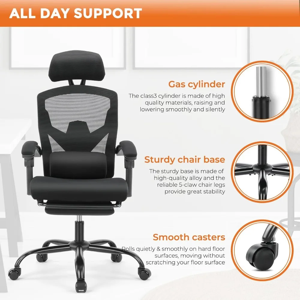 Ergonomic Office Chair, Reclining Office Chair Desk Chair with Foot Rest,  High Back Computer Chair Mesh Home Office Desk Chairs - AliExpress