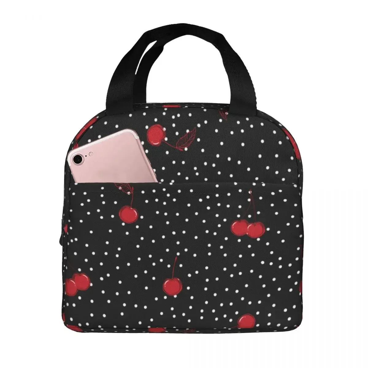 

Cherry Lunch Bags Portable Insulated Oxford Cooler Thermal Cold Food Work Tote for Women Children