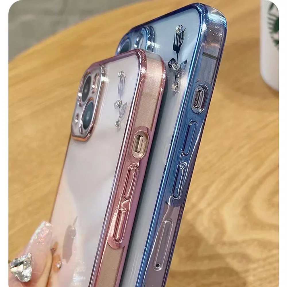 Magic Glitter Case with Bling Rhinestones and Transparent Back Cover