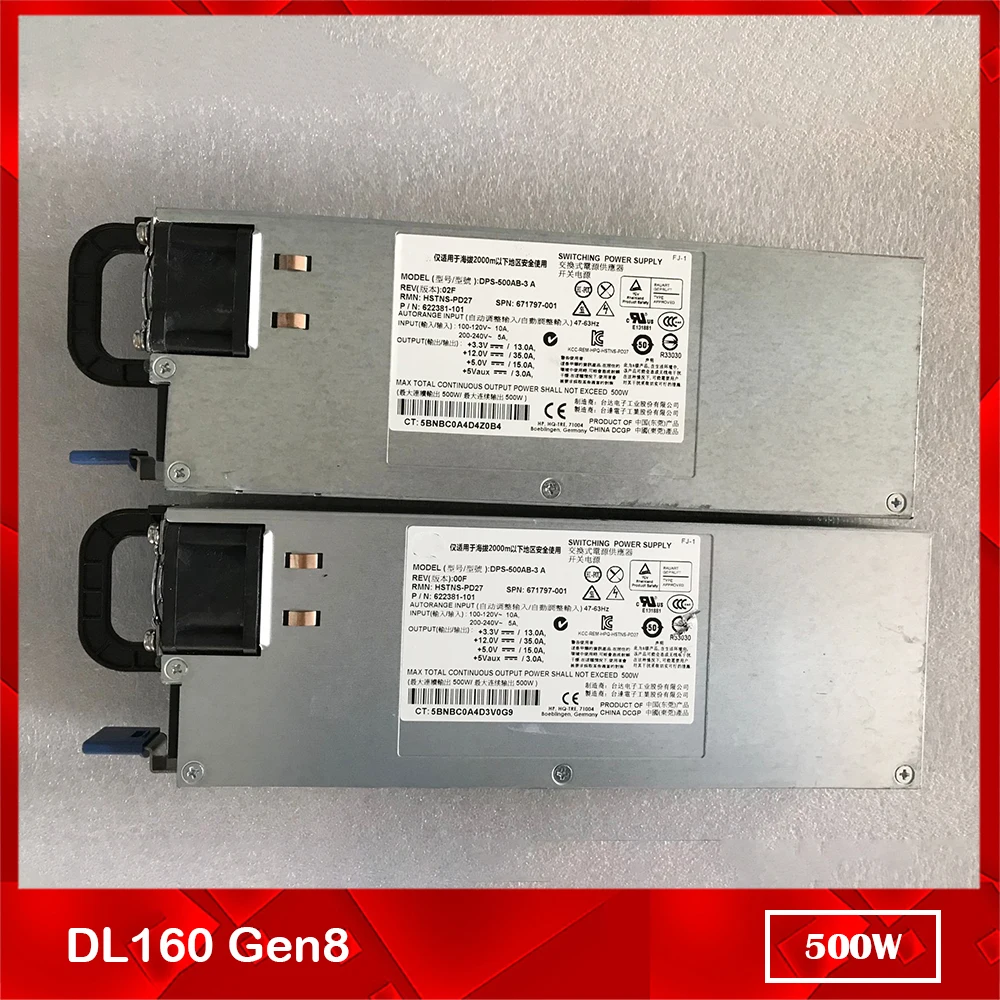 

For Server Power Supply for HP DL160 Gen8 HSTNS-PD27 DPS-500AB-3 A 671797-001 622381-101 500W