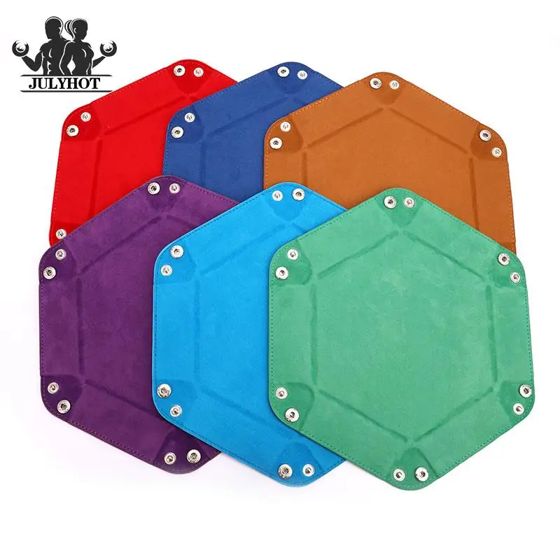 Dice Tray Foldable Storage Box PU Folding Hexagon Dice Key Coin Storage Tray 6 Colors For Night Bar Table Board Games