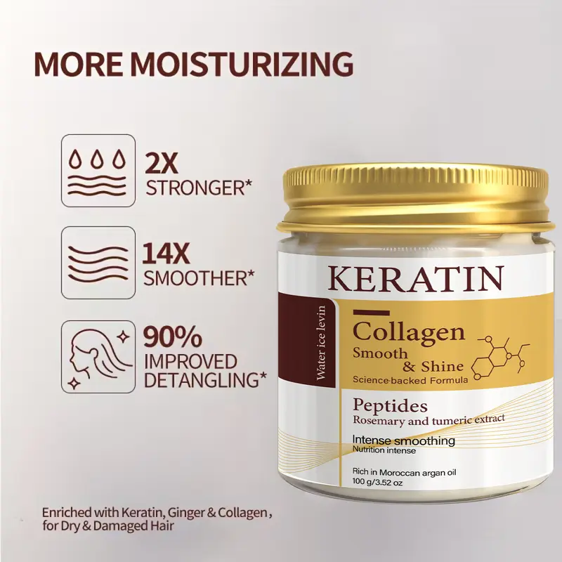 Keratin Collagen Hair Mask with Peptides & Rosemary - Intense Smoothing & Shine for All Hair Types - Deep Conditioning Treatment - Image 3