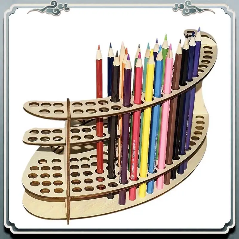 Premium Paint Brush Holder, Wooden Paint Brush Holder, Stand Desktop Storage Rack, Watercolor Tray Pencil Holder
