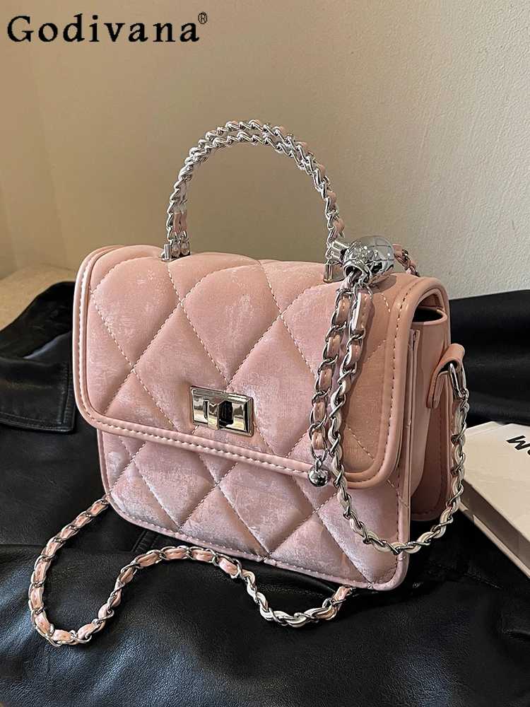 

Fashion All-Match Women's Solid Color Horizontal Square Bags Autumn Winter Elegant Sweet Chain Bag Korean Casual Messenger Bags
