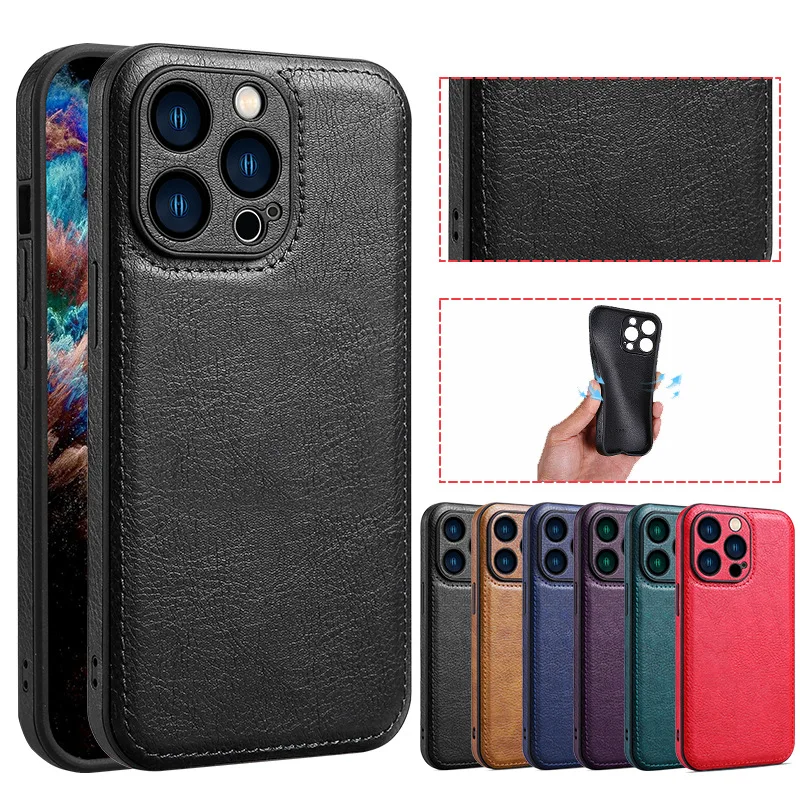 

Роскошный кожаный чехол для iPhone 15 14 13 12 11 Pro Max X XR XS 7 8 Plus SE 2020 2022 защитная рамка для бизнес камеры