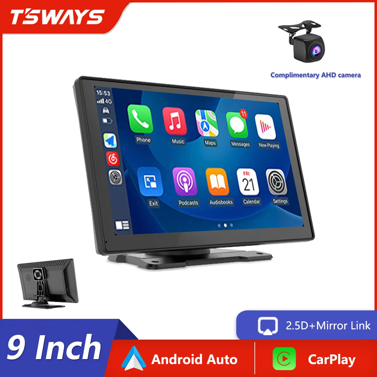 

Tsways Portable carplay 9inch Car Radio Multimedia Video Player Wireless Apple Carplay Wired Android Auto Reversing Display