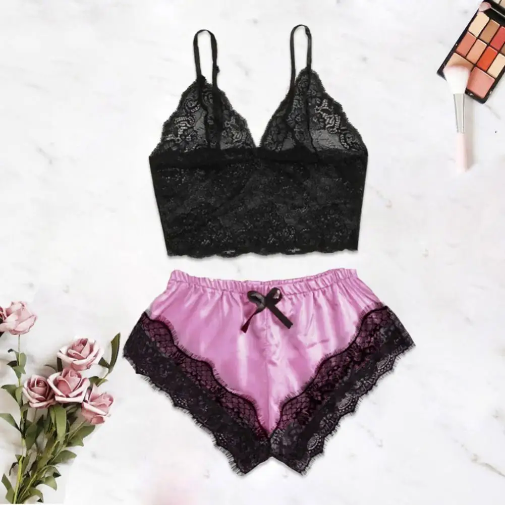 Women Pajamas Set Women Pajama Suit Women Camisole Shorts Lace Pajama Sets Sexy See Through Lingerie Camisoles Tanks Women's Pajama Shorts Suit Homewear Sleepwear