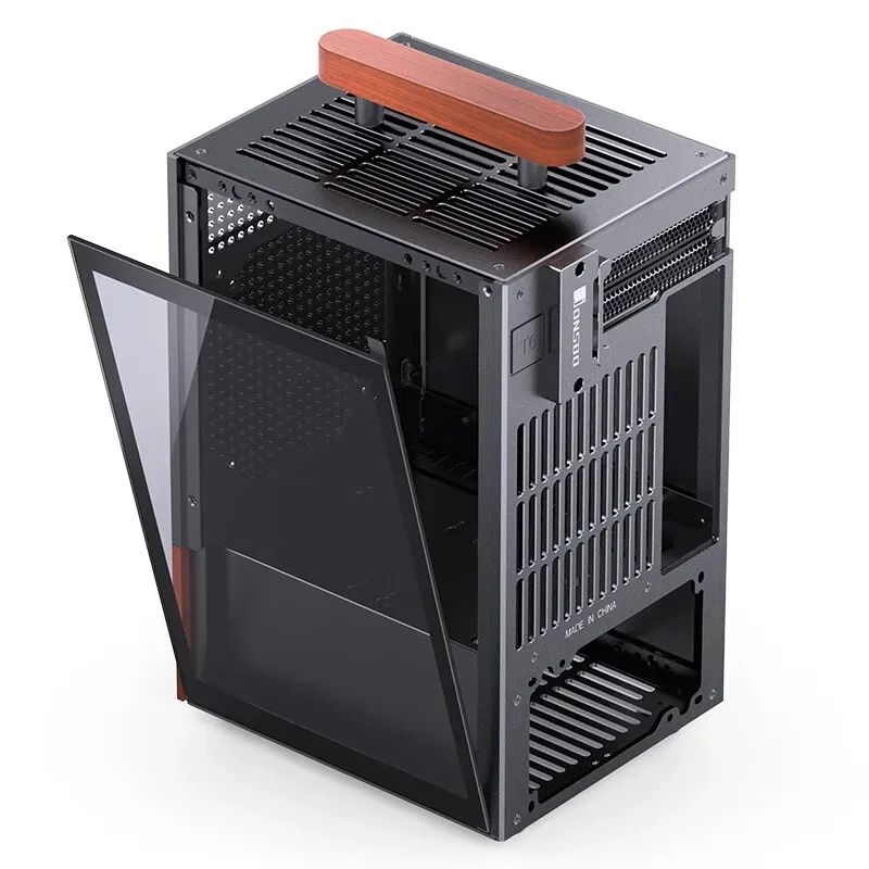 JONSBO T6 ITX Handle Case 3mm Aluminum Alloy Shell Type-C Interface Solid Wood Desktop Mini Chassis Supports 215mm Graphics Card