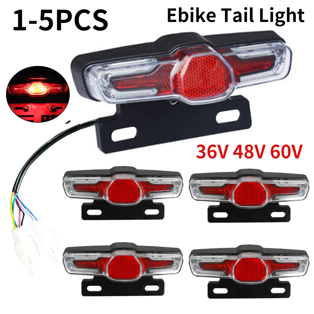 15PCSEbikeBrakeRearLight36V48V60V5LED3ModesTaillightWith