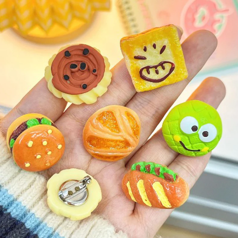 

14pcs Cartoon Hamburger Brooch Toy Bag Pendant Cartoon Pin Badge Accessories Kids Resin Student Backpack Clothing Brooch