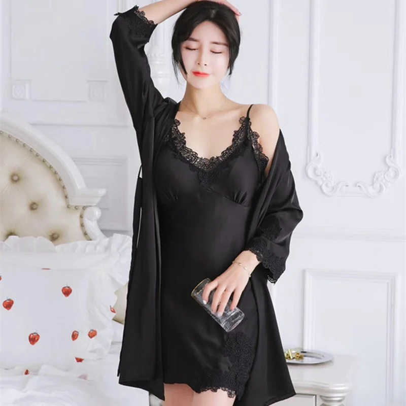 Women Robe Nighties Pajamas Sets Silk Women Nightgowns Sexy Ladies Satin Nightwear Sleepwear Shorts combinaison Pajamas Robes