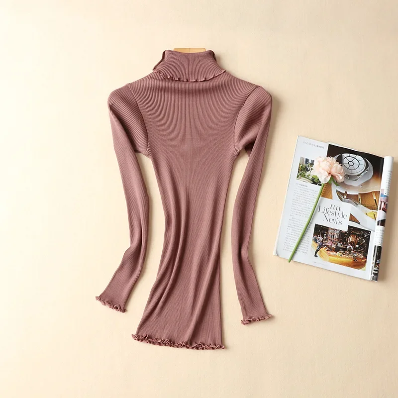 Silk Cotton Sweater Women's Mulberry Silk Cotton Base Sweater High Elastic Slim Seamless Long-sleeved Knit Top Turtleneck 70% Silk + 30% Cotton