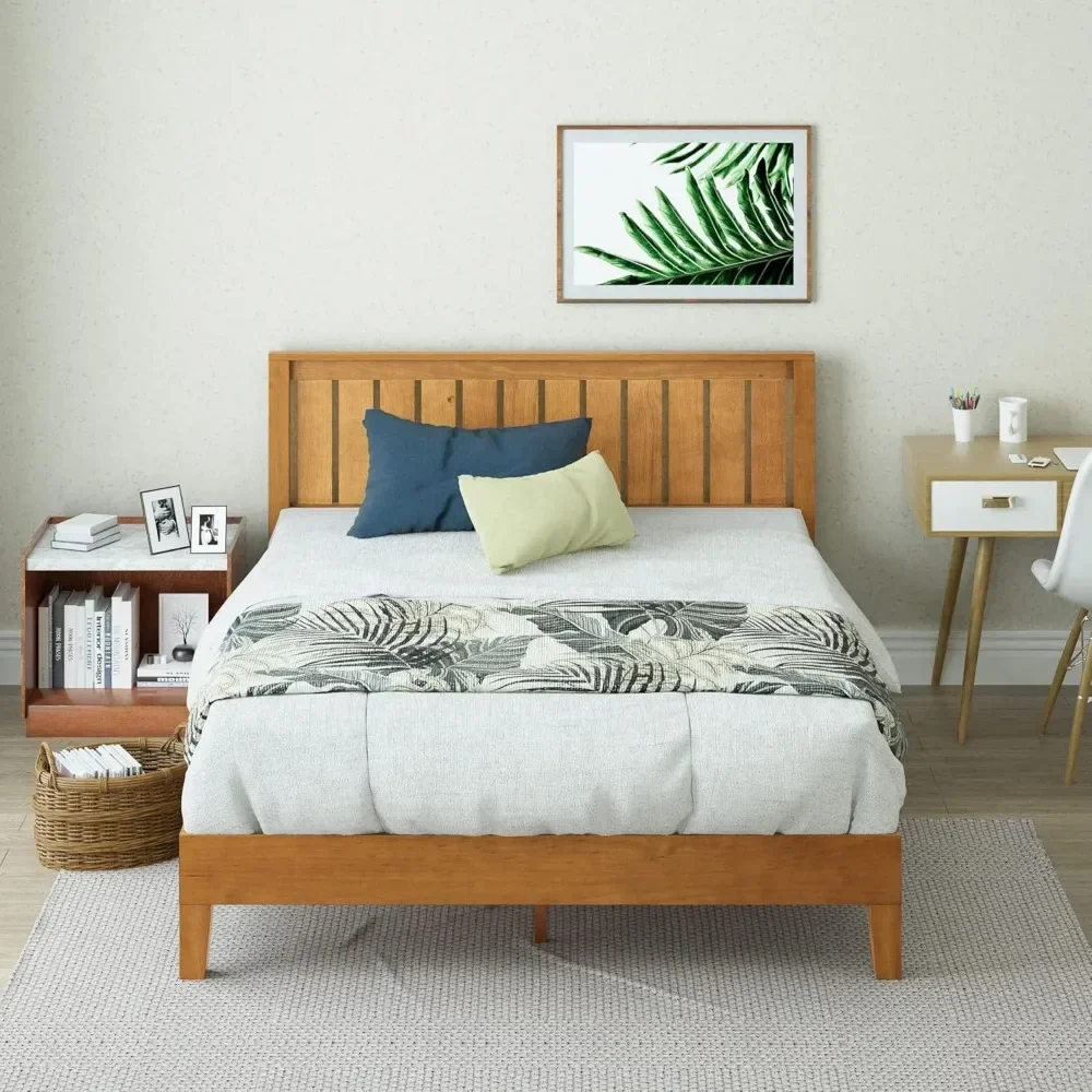 Deluxe Wood Platform Bed Frame with Headboard, Wood Slat Support, No Box Spring Needed, Easy Assembly, Rustic Pine, Twin 3