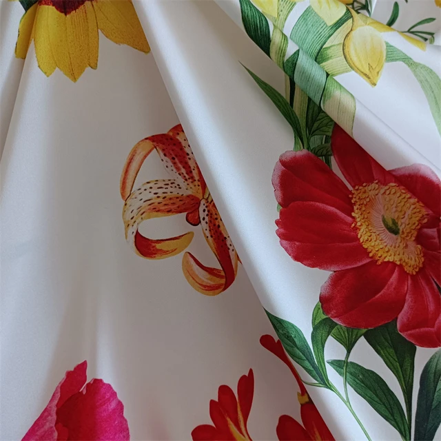 By Yard Elegant Floral Dress Material Soft Satin Chiffon Fabric Imitate  Silk