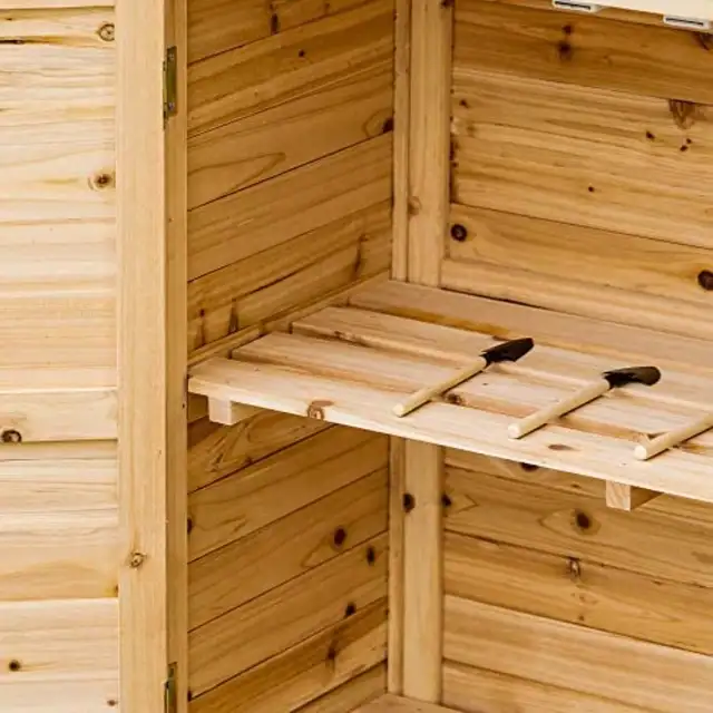 Abri d'armoire de jardin en bois, hangar de rangement extérieur avec étagère à 2 portes et pieds surélevés pour terrasse et Patio 6