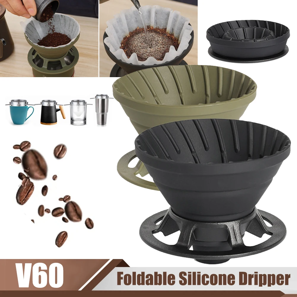 

Portable Pour Over Coffee Dripper Foldable Silicone Coffee Brewing Filter Cone Reusable Single Cup Home Office Camping Travel