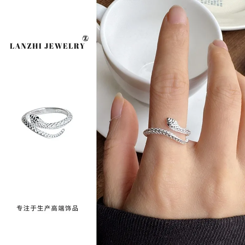 Sterling Silver Snowflake Snake Ring - Adjustable Open Band with Zirconia Accents, Minimalist Hypoallergenic Jewelry for Women