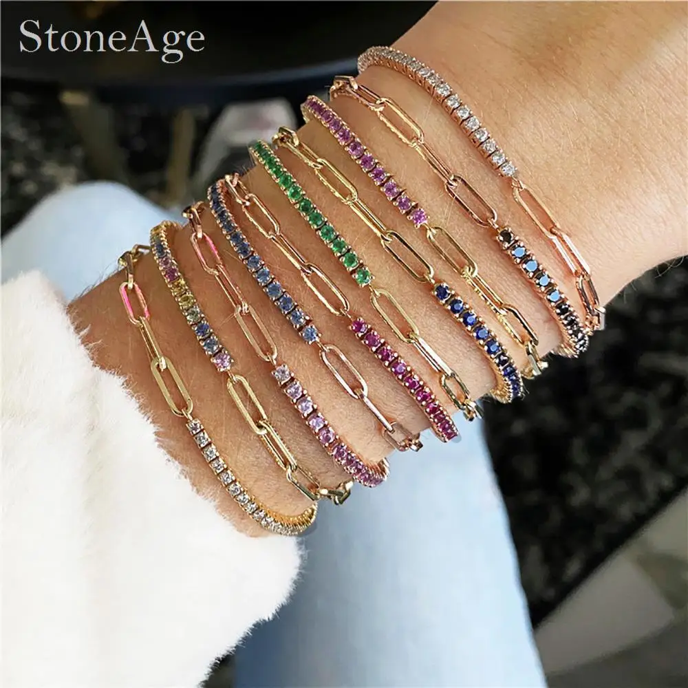 Exquisite bunte Zirkonia y2k Tennis Armbänder für Frauen 2000s ästhetische Halbketten Halbkristall Geburts stein Armbänder Schmuck – Detail 1