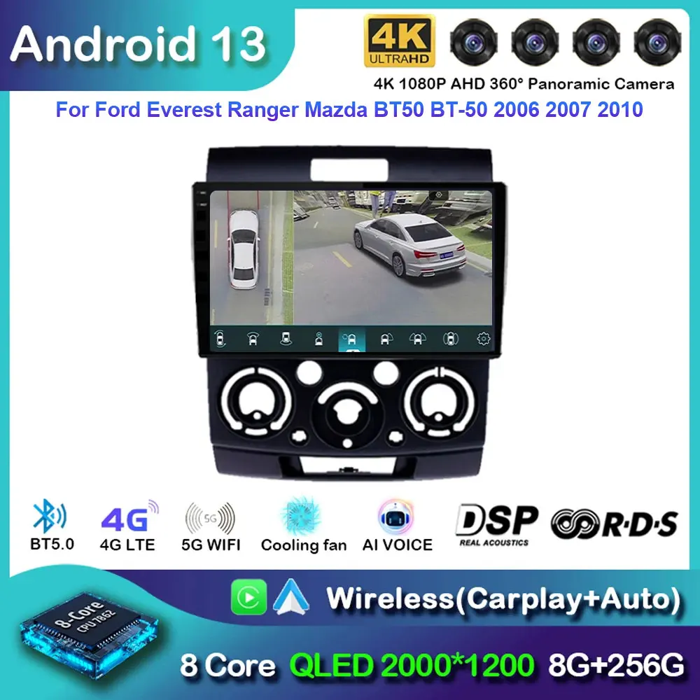 

Автомобильный радиоприемник Android 13 для Ford Everest Ranger Mazda BT50 BT-50 2006-2010, навигация GPS, мультимедийный плеер, стерео DSP BT