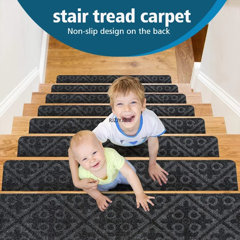 10/14Pcs 76x20cm Non-slip Mat Stair Stepping Mat Pattern Home Indoor Self Adhesive Step Carpets Safety Rugs Stair Protector Mat 2