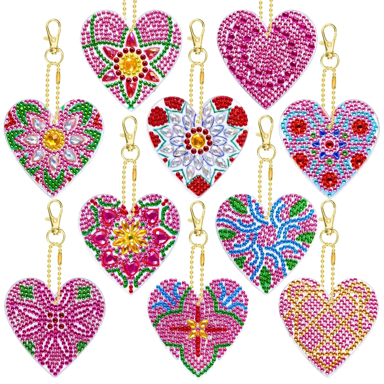 10 Pack Valentine's Day Special Shape Diamond Painting Keychain Diy Diamond Painting Set Adult