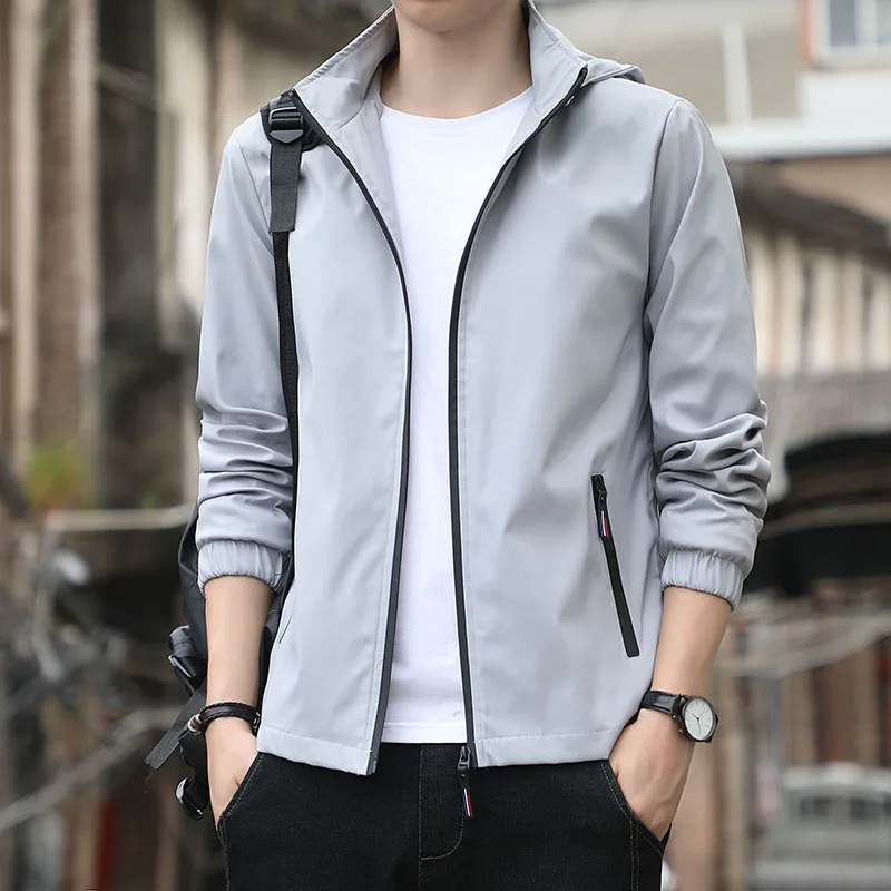

HAWAIFISH Men's Hooded Jackets 2022 Spring Autumn Casual Waterproof Windproof Solid Color Outdoor Mountaineering Jackets