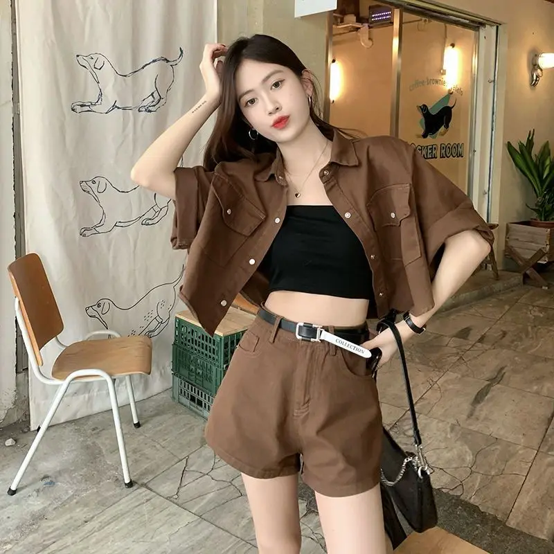 Retro Denim Fashion Set for Women's Summer 2024 New Korean Style Shorts with a Sense of Luxury and Age Reduction Two-piece Set