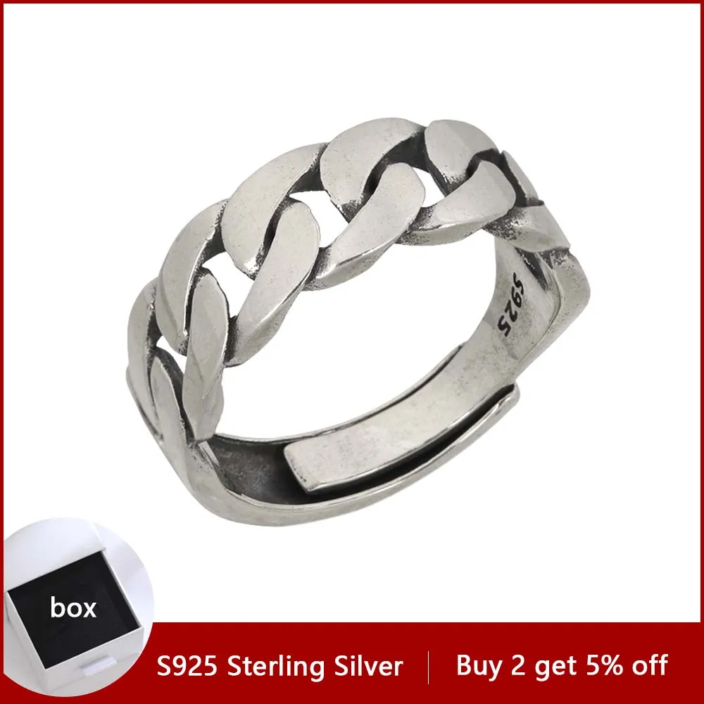 

HOYON 925 Sterling Silver Never Fade Cuban Chain Design Men's Ring Jewelry Gift Hip Hop Couple Women's Ring Matching Certificate