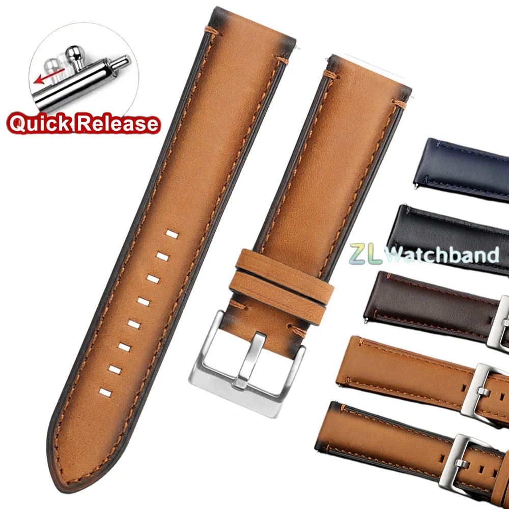 Vintage Quick Release Cowhide Leather Watch Strap - 20mm, 22mm, 24mm