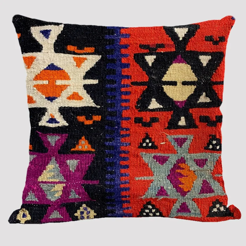 Bohemian Patterns Linen Cushions Case Multicolors Abstract Ethnic Geometry Print Decorative Pillows Case Living Room Sofa Pillow 