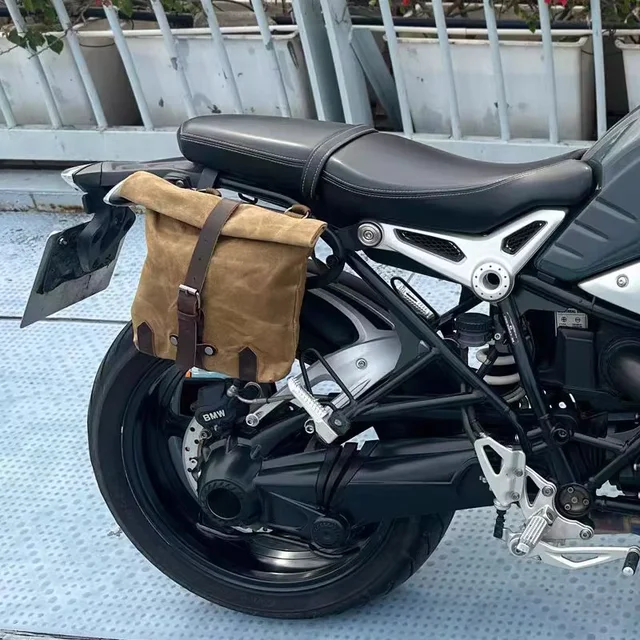 Sacoche Vintage pour moto, sac latéral étanche en toile de cire d'huile, sac suspendu pour petite boîte à outils suspendue pour vélo électrique 1