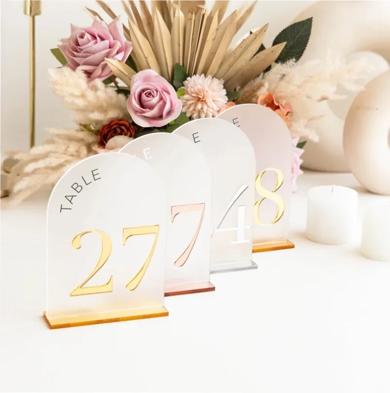 Arched Shape Table Numbers Wedding Reception Decor Gold with Stands 3D