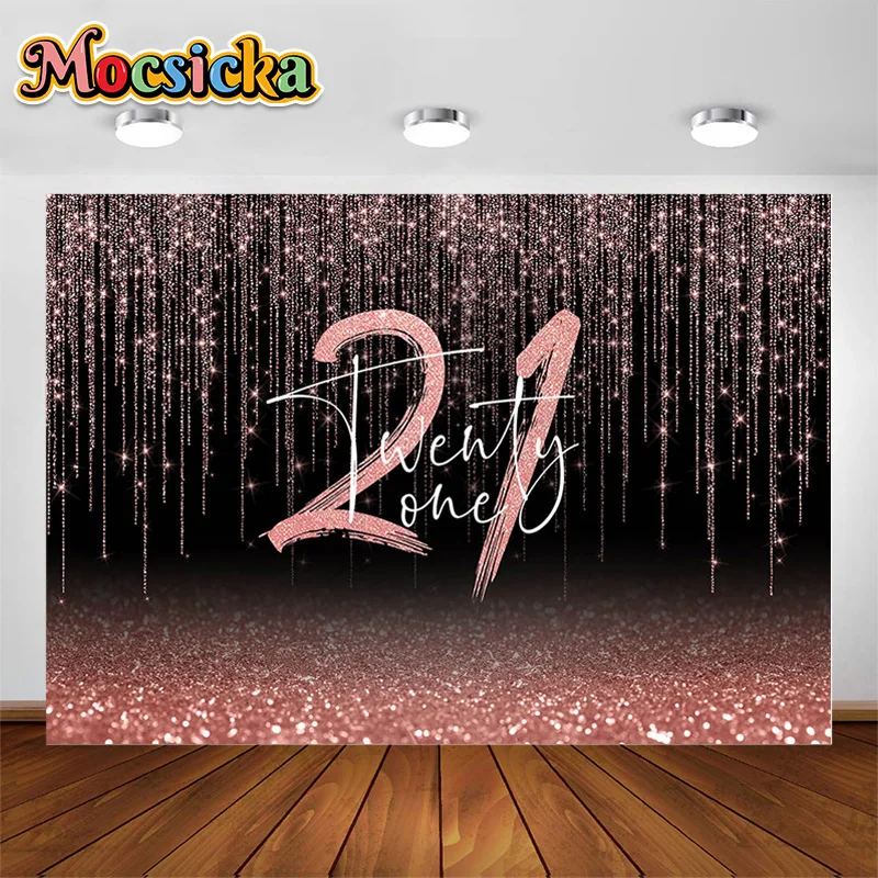 

Mocsicka Photography Background Glitter Diamonds Pink Happy Sweet 21st Birthday Girls Birthday Party Backdrop Photo Studio Prop