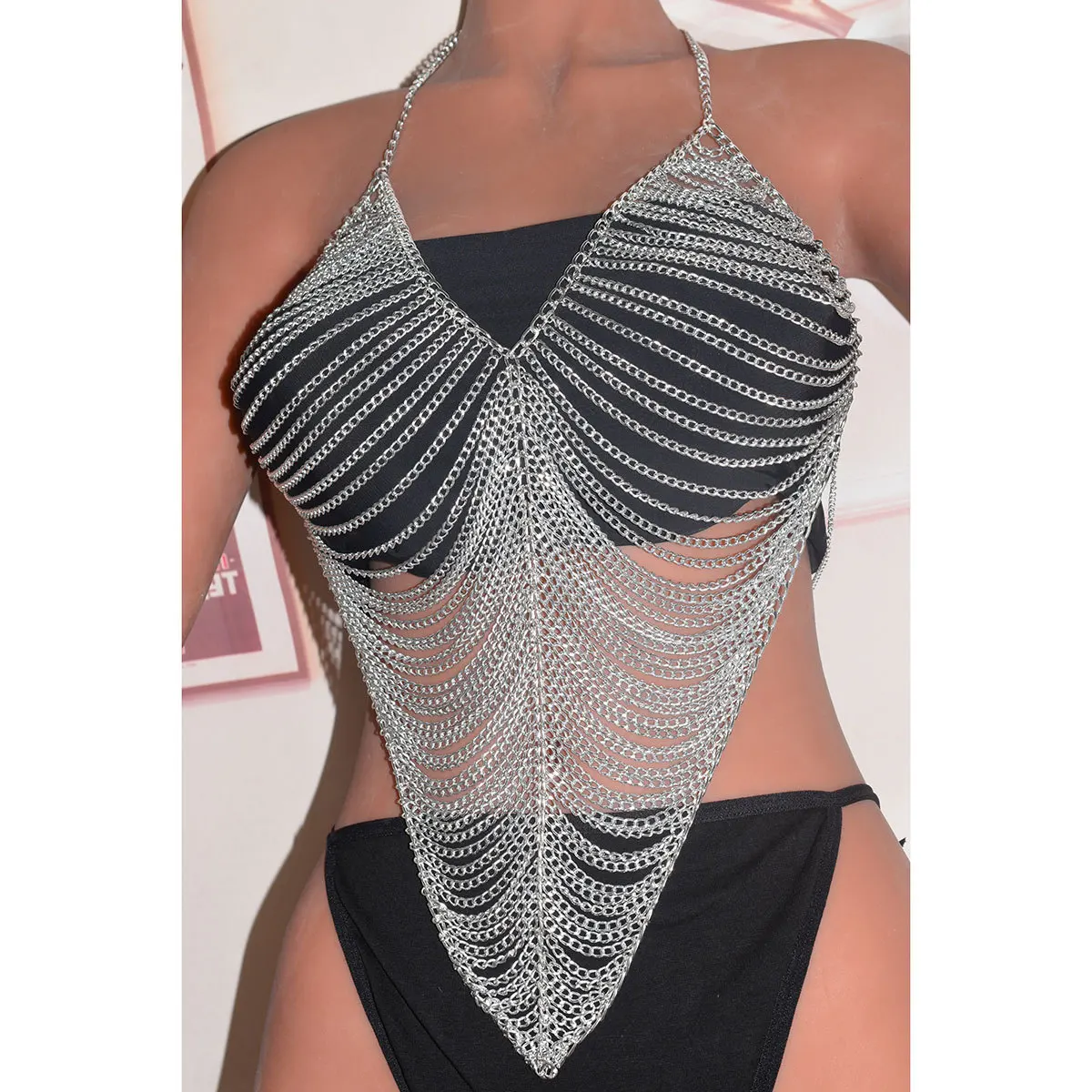 

Summer Multi-layer Metal Tassel Chest Breast Belly Body Chain Necklace for Women Beach Boho Body Jewelry Hip Hop Prom Party Deco