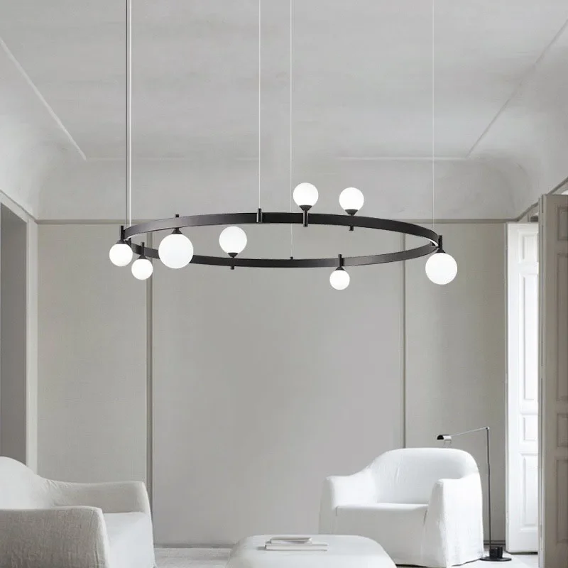 

Modern Black Round Led Ceiling Chandelier Living Room Kitchen Island Ceiling Lamp Dining Table Pendant Lights Home Decorations