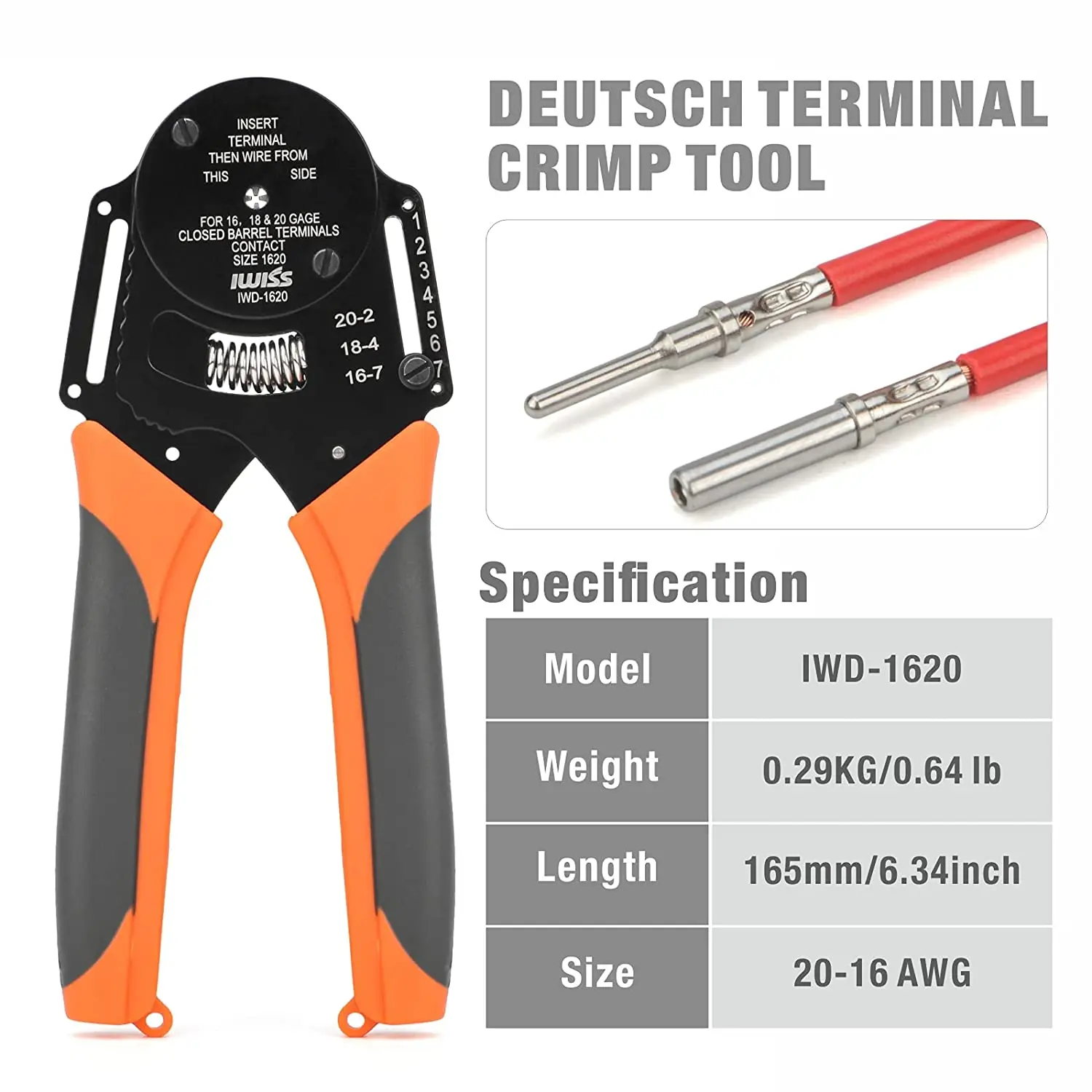 

IWD-1620 Deutsch Size 16 Crimper Tool Solid Barrel Contact Circular Connector Contacts Crimping Plier 8 Indents Wire Clamp Tool