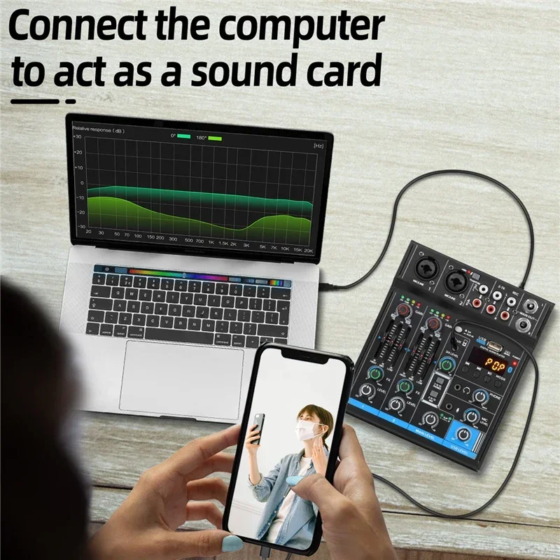 블루투스 미니 오디오 믹서 사운드 카드 오디오 DJ 16 디지털 효과 소음 감소 콘솔, 노래용 USB 녹음, M4 4 채널