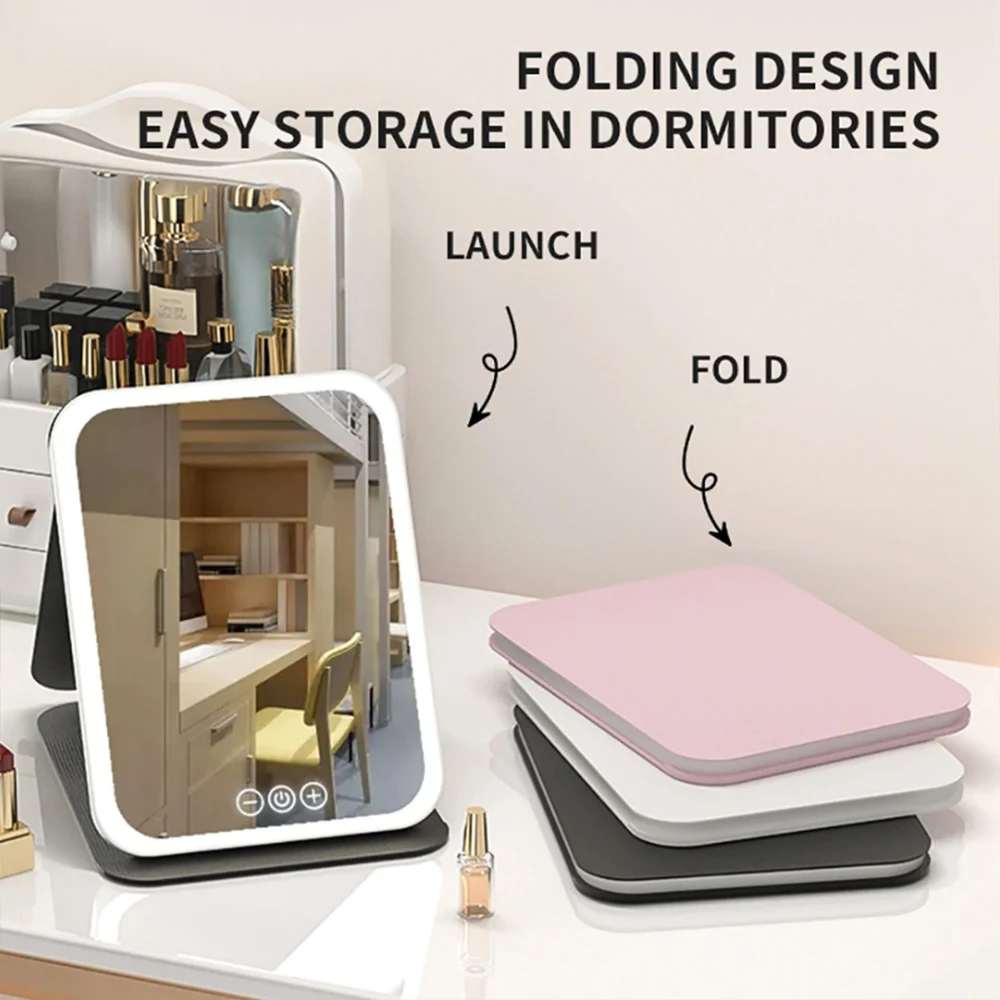 Portable LED Vanity Mirror with Adjustable Brightness and USB Charging | Foldable Travel and Home Essential