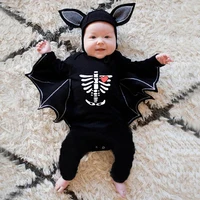 Halloween Baby Jumpsuit Pumpkin Head Skull Bones Infant Costume Bat Romper Long Sleeve Round Neck Button Suit 2Pcs Clothes Set 2