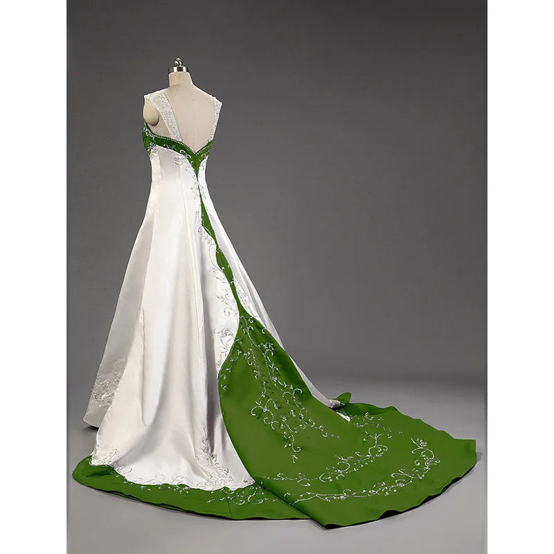 Emerald Green And White Dress White Wedding Dress With Green Accents Lace  Wedding Dress With