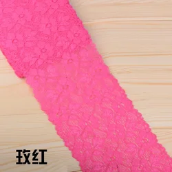 Embroidered White Lace Trim Ribbon - 16cm Wide Fabric for DIY Crafts and Garment Accessories (Rose Red)