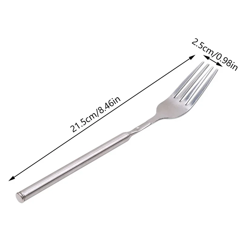 Silver Stainless Telescopic Extendable Fork Dinner Fruit Dessert Long Cutlery Forks Barbecue Meat Fork Kitchen Accessories Tools