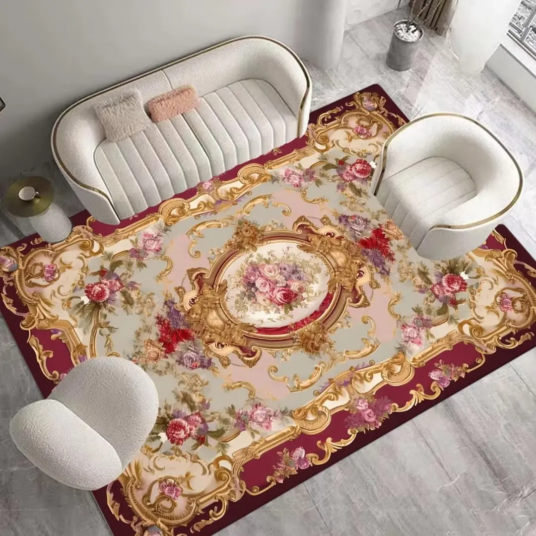 Luxury European Floral Carpets for Living Room Sofas 2x4m Big Size Area Rugs Decoration Bedroom Carpet Elastic Flannel Floor Mat