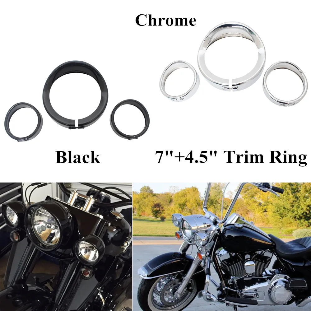 

Motorcycle 7'' Headlight Trim Ring 4.5'' Passing Lamp Fog Light Visor Cover Ring For Harley Touring Road King Trike FLD Softail