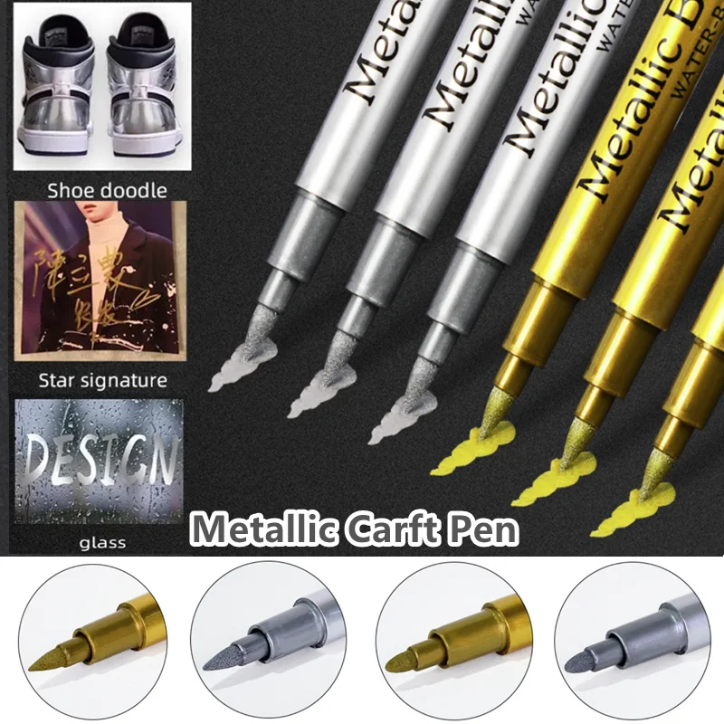 Metallic Brush Marker Set – Gold, Silver & White Permanent Art Pens