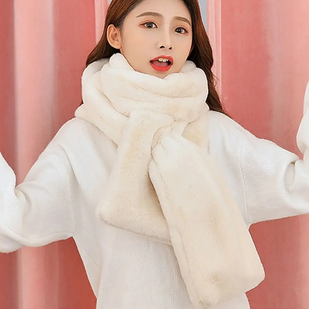 Warm Faux Fur Winter Scarf Soft Plush Shawl for Women