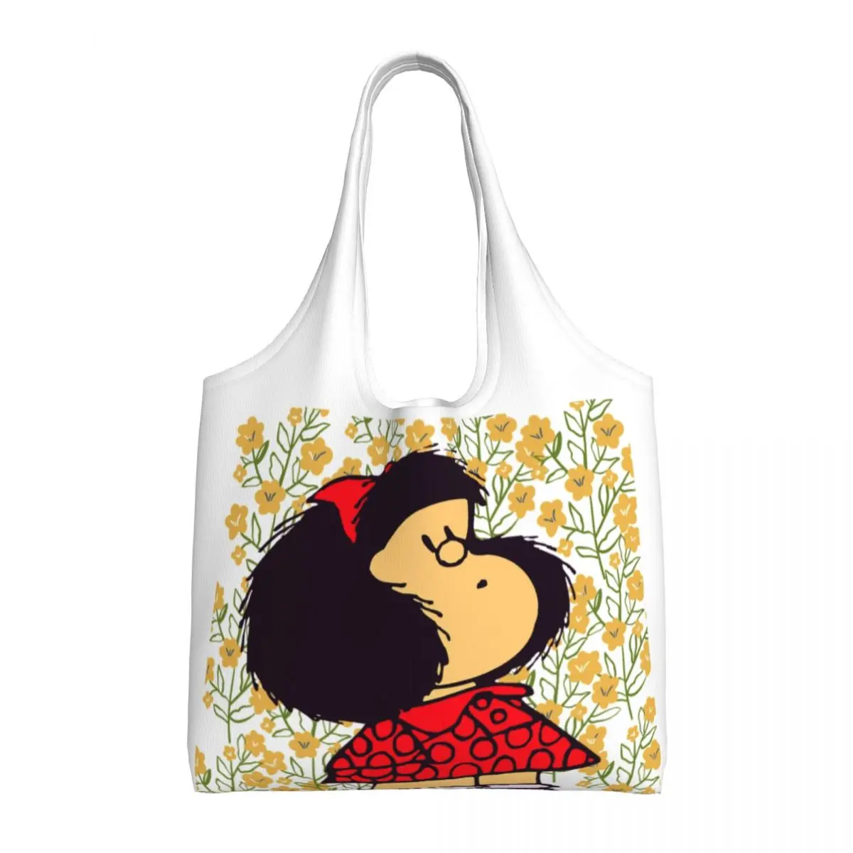 Custom Mafalda And Flowers Shopping Bag Shoulder Canvas Tote Bag