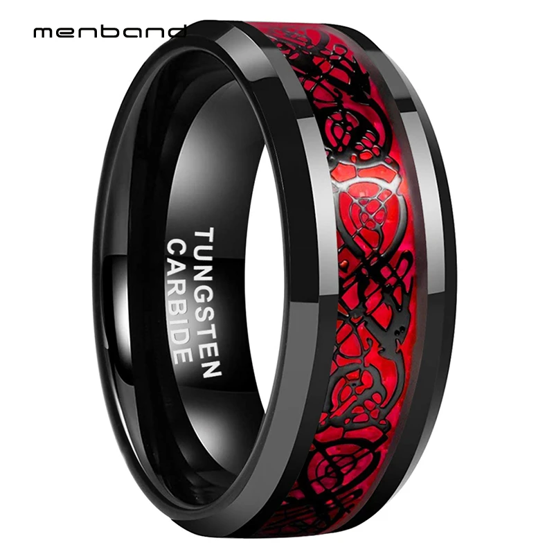 Mens wedding bands black and red Clearance