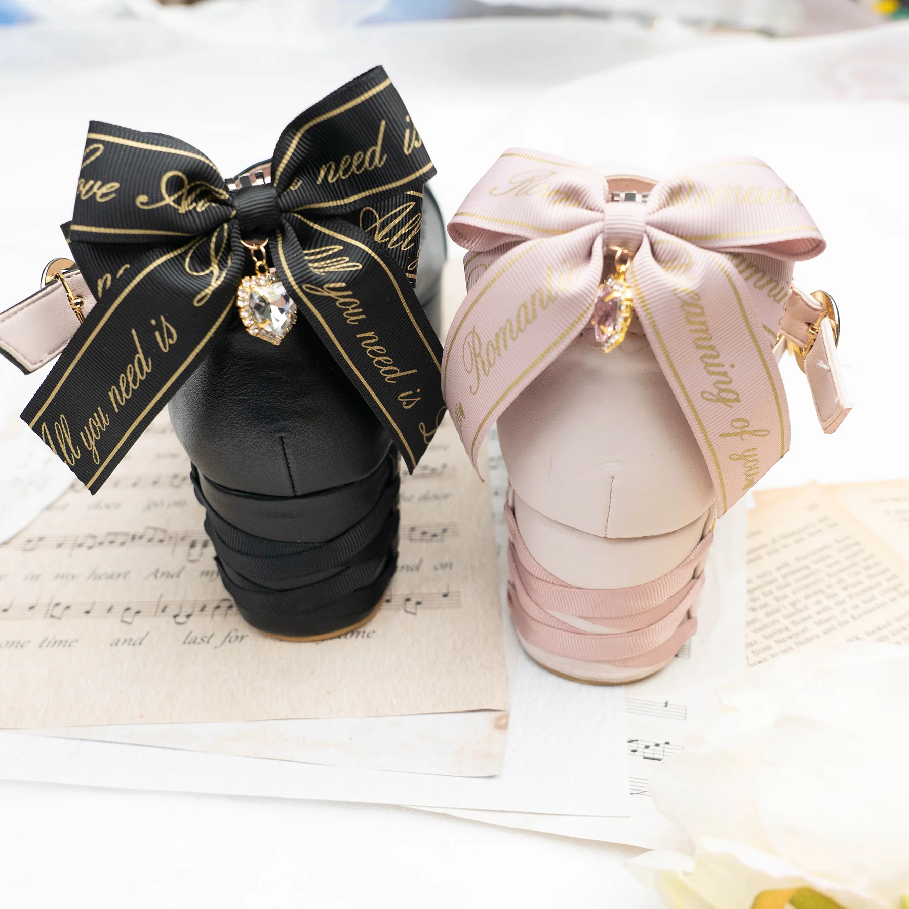 Japanese Mine Mass-Produced Letter Ribbon Shoe Clip Sweet Shoe Buckle Uniform Shoes Black Pink Hair Clips Female Girls